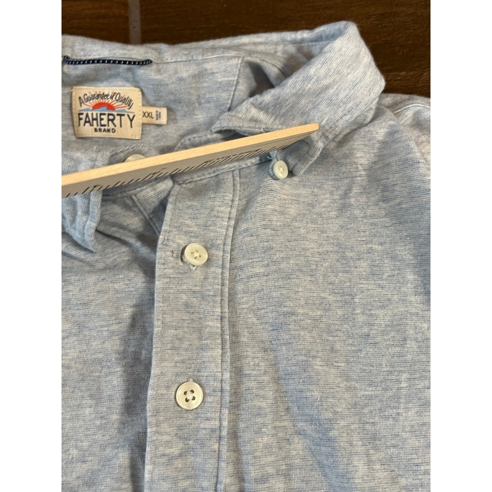 Faherty Brand Mens XXL Polo Shirt Light Blue Heather Pima Cotton Modal Stretch - Picture 2 of 6